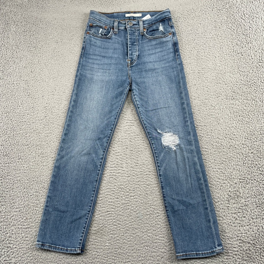 Levi's Jeans Womens 27 Blue Wedgie Straight Distressed High Rise Stretch Denim